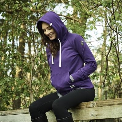 Woman in purple fleece hoodie