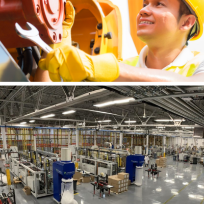 man in hardhat working in manufacturing type area